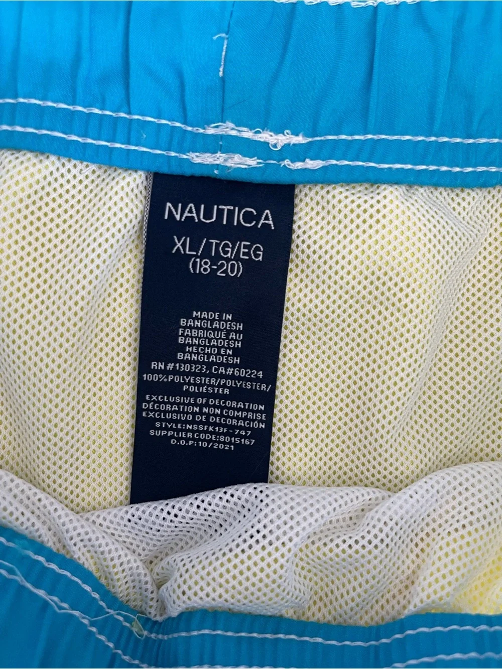 Nautica Turquoise Swim Trunks with White Mesh Lining